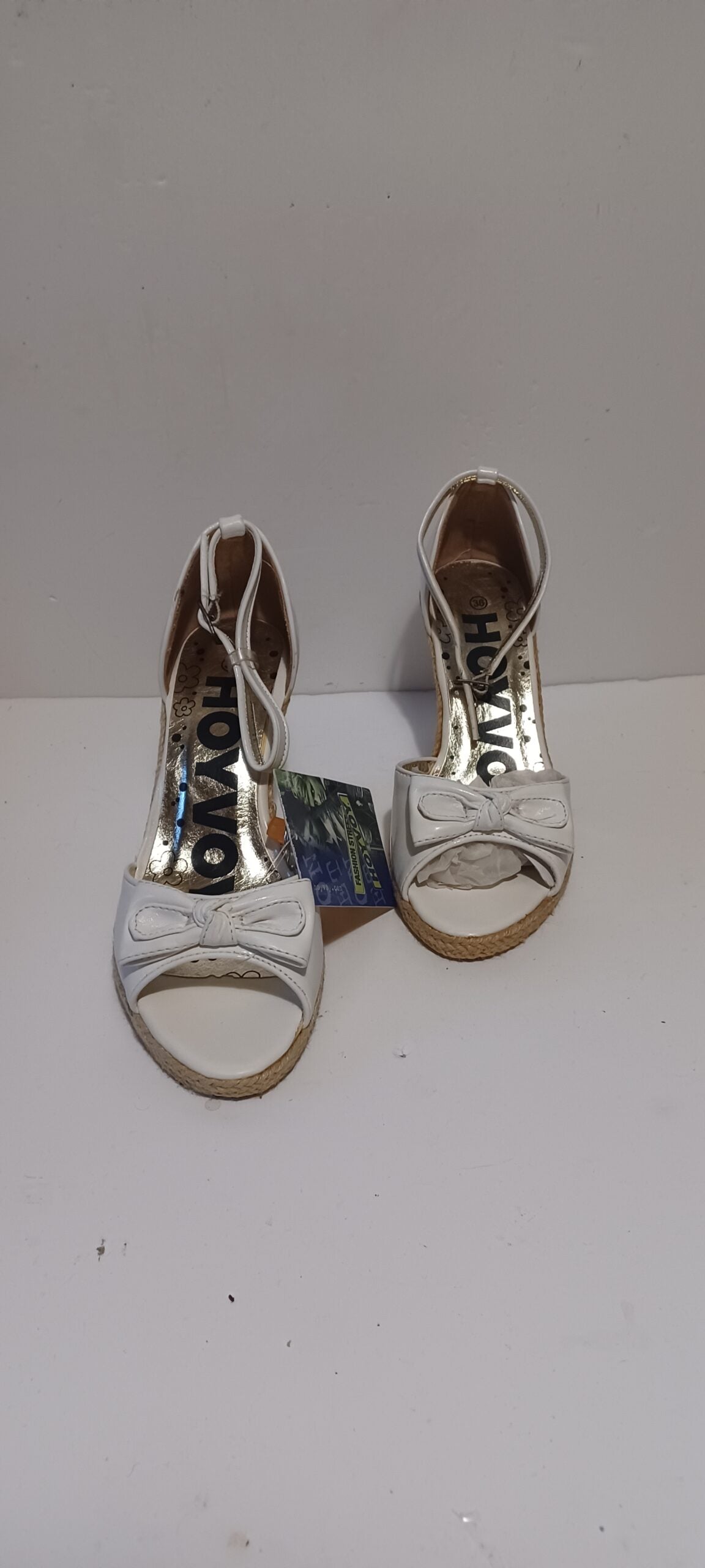 Hoyvoy - Bow - Wedge - Heel Strap - White - Brand New image 1