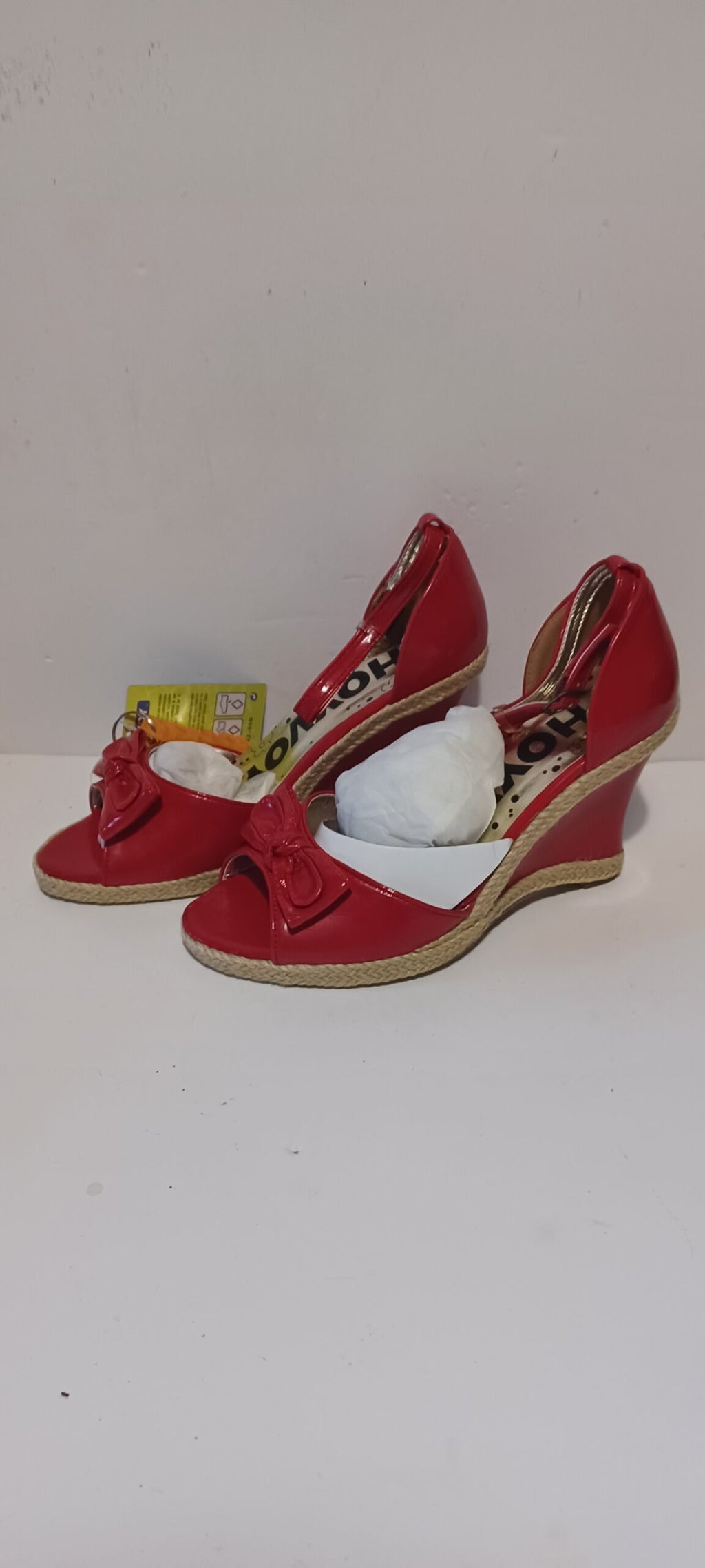 Hoyvoy - Bow - Wedge - Heel Strap - Red - Brand New image 2