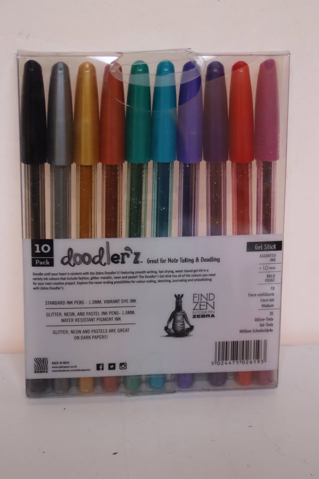 Zebra Doodlerz Assorted Colour Glitter Gel Stick Pens Pack of 10 - Brand New image 1
