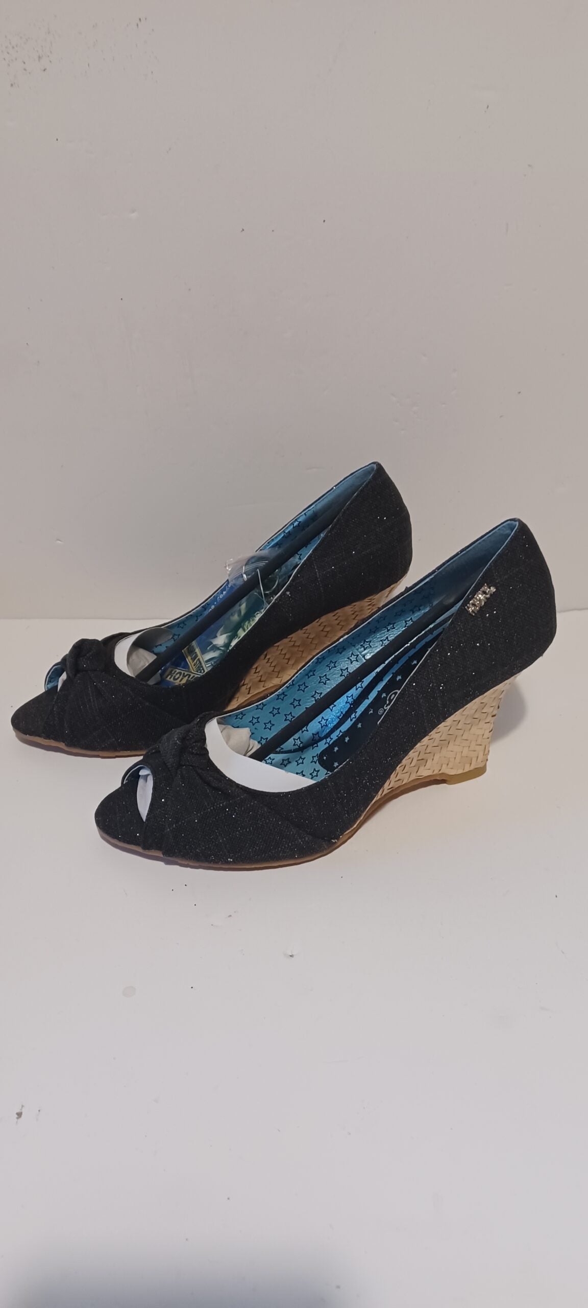 Hoyvoy - Textil Sparkle - Wedge - Toeless - Black - Brand New image 6